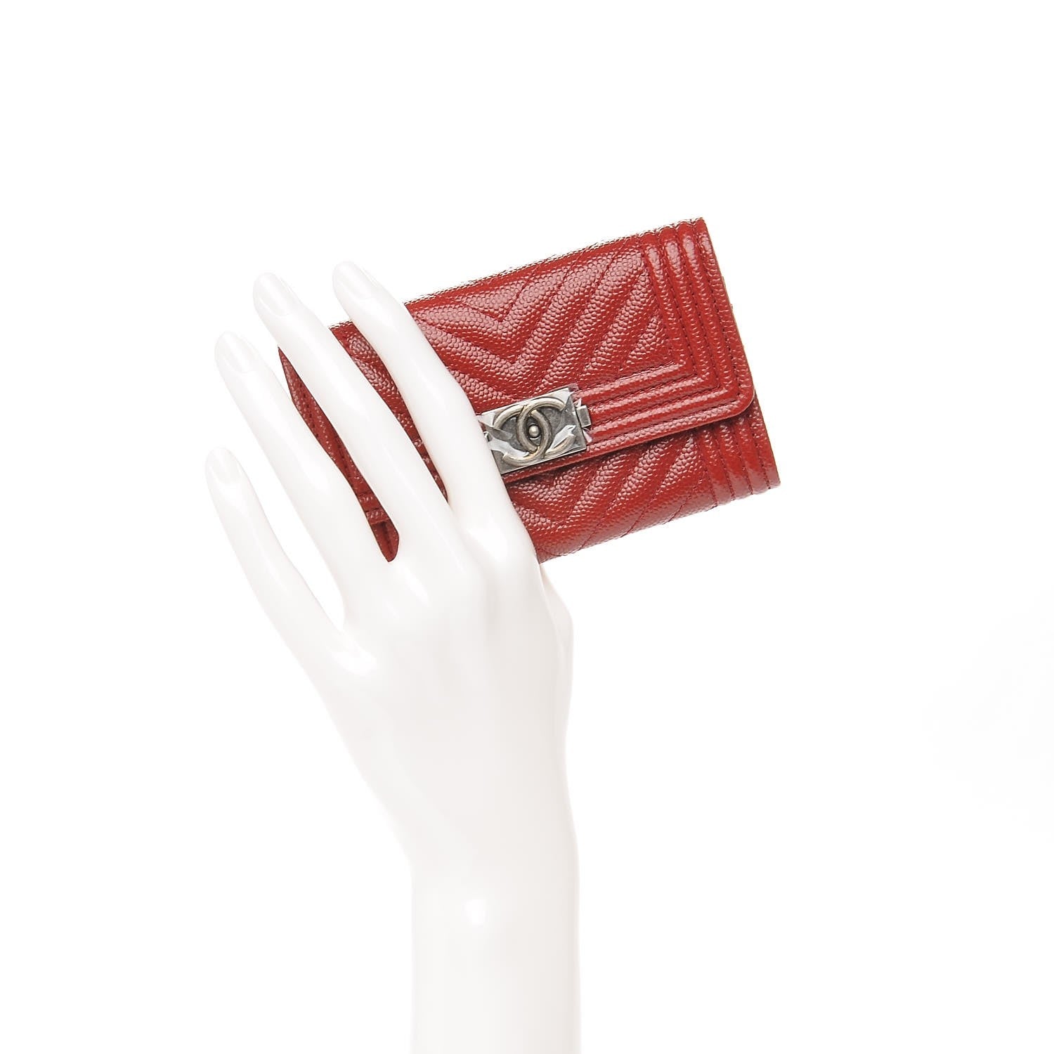 Chanel Caviar Chevron Quilted Flap Boy Card Holder Dark Red 2 of 8