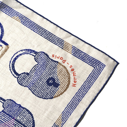 Hermes Cashmere Silk Inventaire Poetique Pour Un Conte Shawl 140 White Blue Vert Naturel Indigo Violet 2 of 5