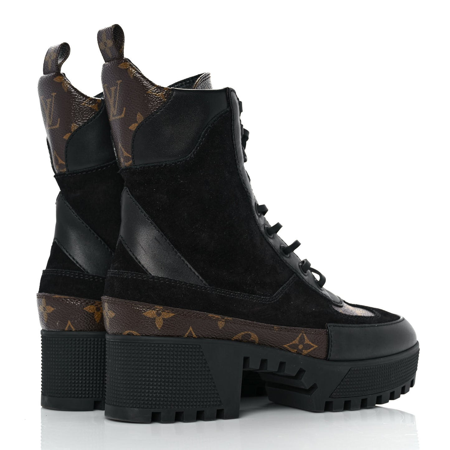 Suede Calfskin Monogram Laureate Platform Desert Boots 37 Black