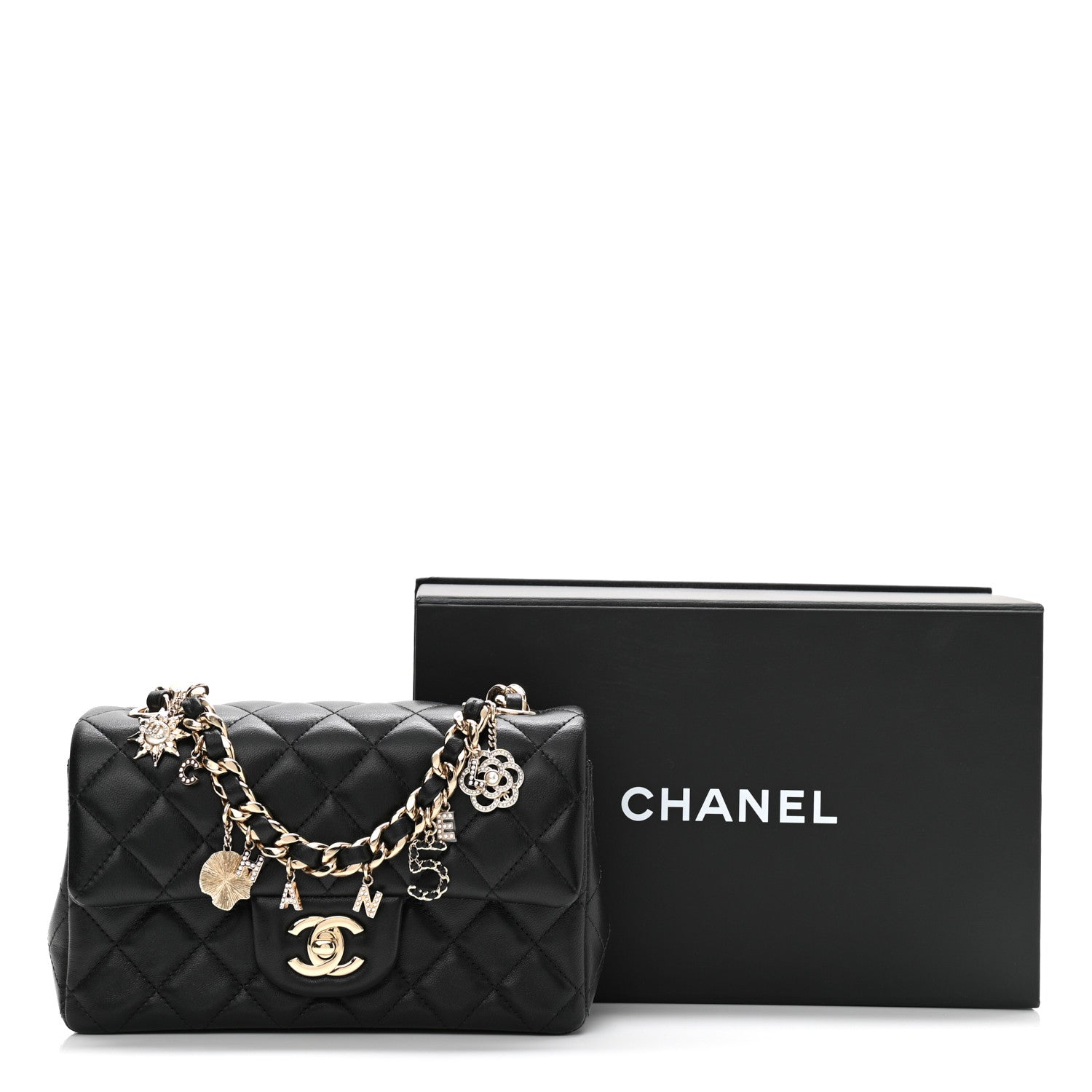 Chanel Lambskin Quilted Mini Coco Charms Rectangular Flap Black 13 of 13
