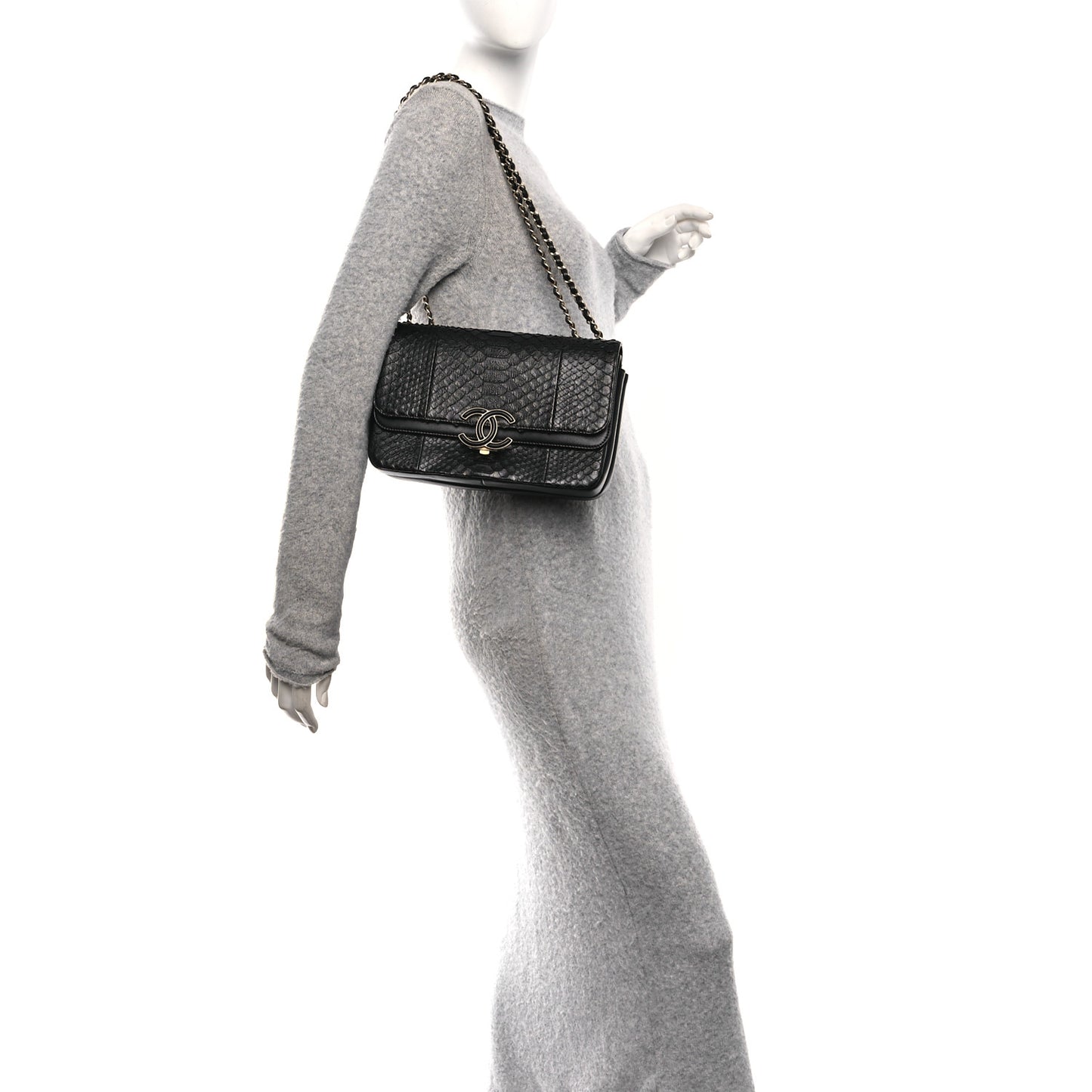 Snakeskin Large CC Chic Flap Black
