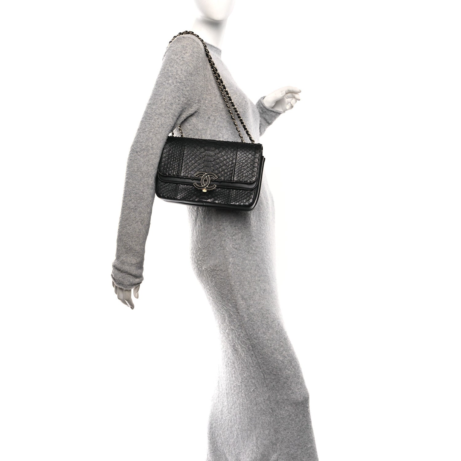 Chanel Snakeskin Large CC Chic Flap Black 2 of 11
