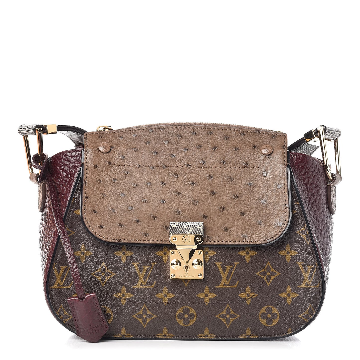 Ostrich Lizard Exotique Majestueux Shoulder Bag Bordeaux