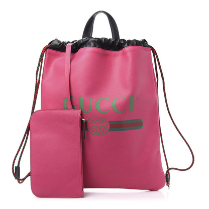 Gucci Grained Calfskin Logo Drawstring Backpack Box Pink Green Black 1 of 12