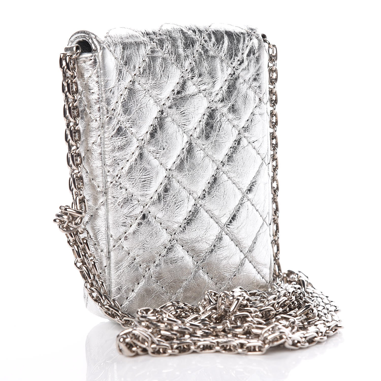 Chanel Metallic Aged Calfskin Quilted 2.55 Reissue Phone Case Silver 3 of 9