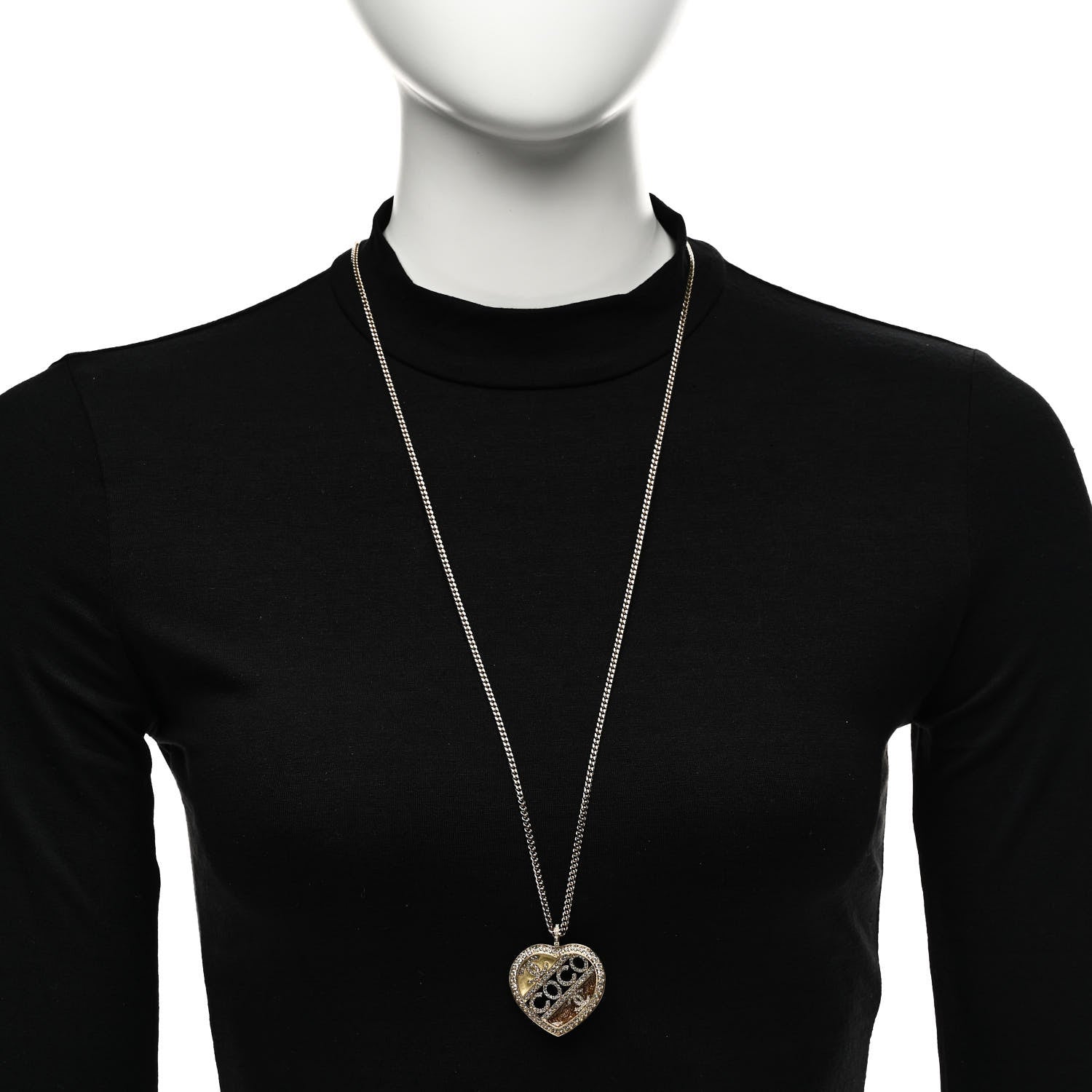 Chanel Crystal Crystal CC Coco Heart Necklace Gold 2 of 6