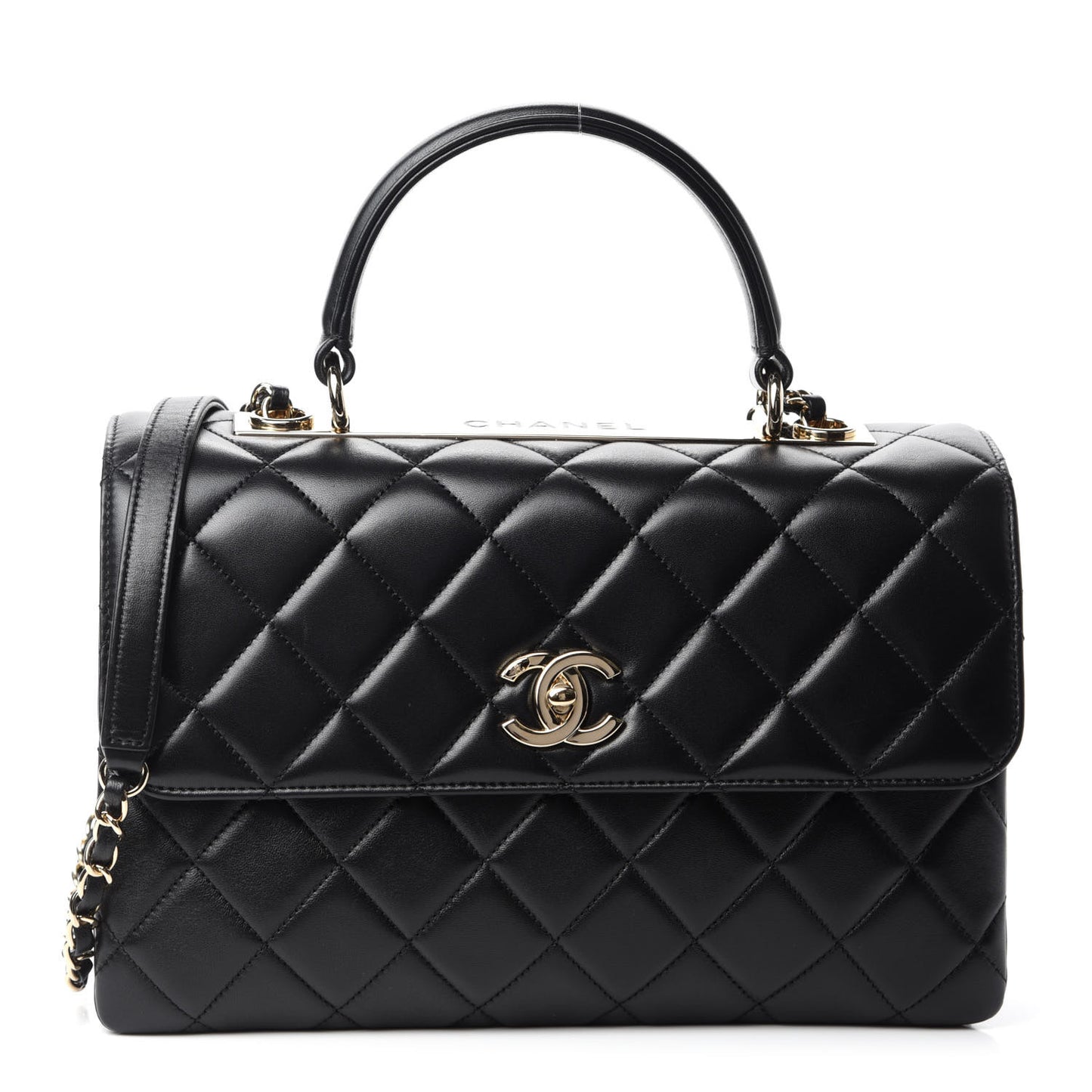 Lambskin Quilted Medium Trendy CC Flap Dual Handle Bag Black