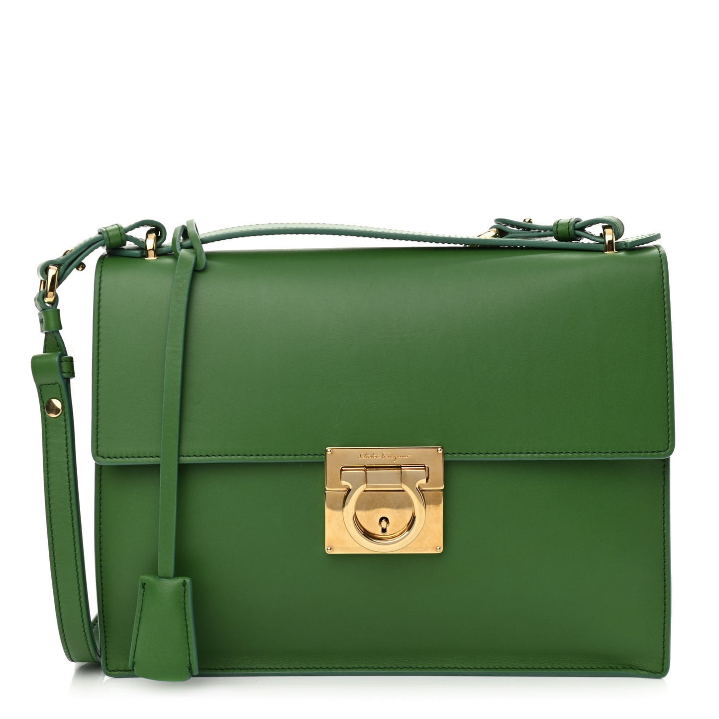 Calfskin Gancio Lock Satchel Green