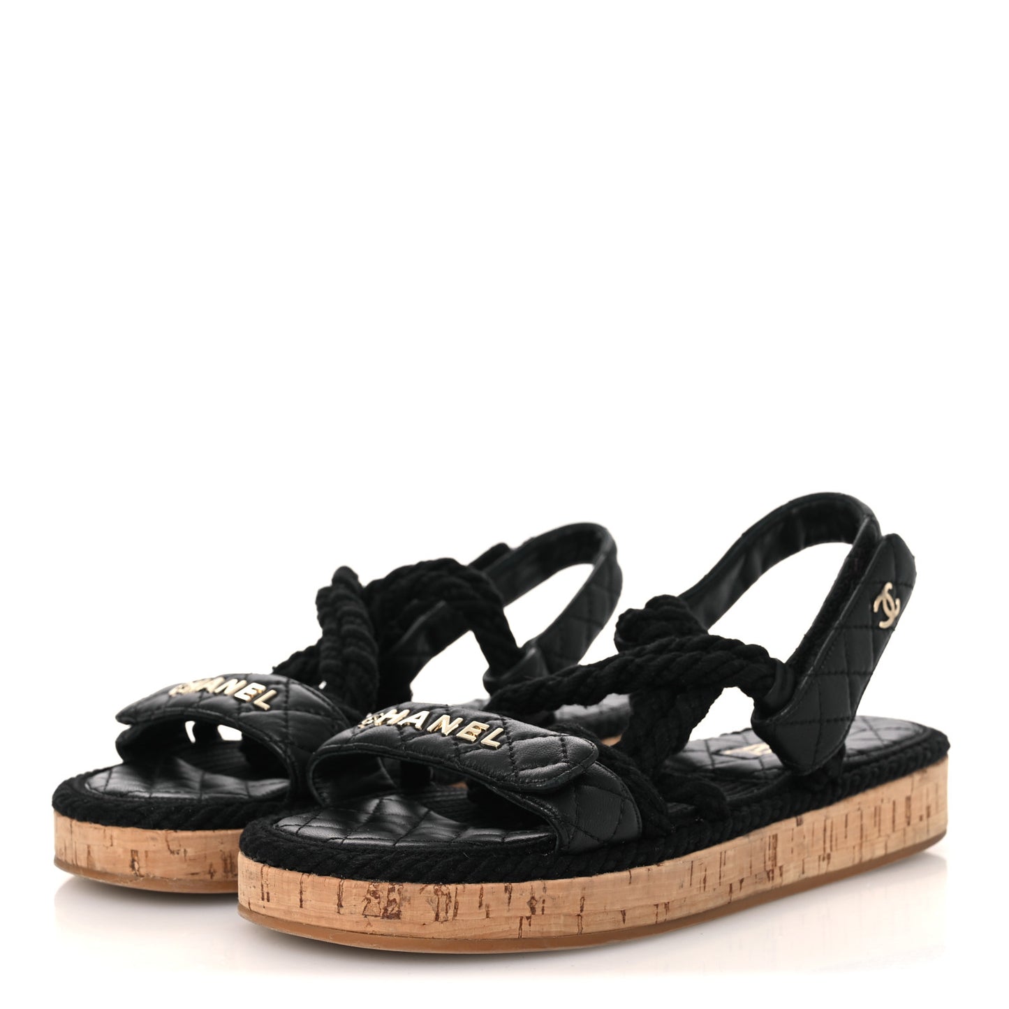 Cord Lambskin Quilted Logo Sandals 39 Black