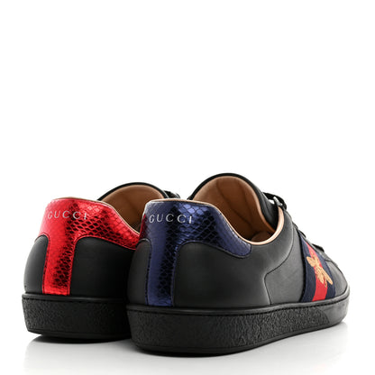 Gucci Miro Soft Calfskin Laminated Ayers Web Bee Embroidered Mens Ace Sneakers 9.5 Black Red Flame Night 4 of 8
