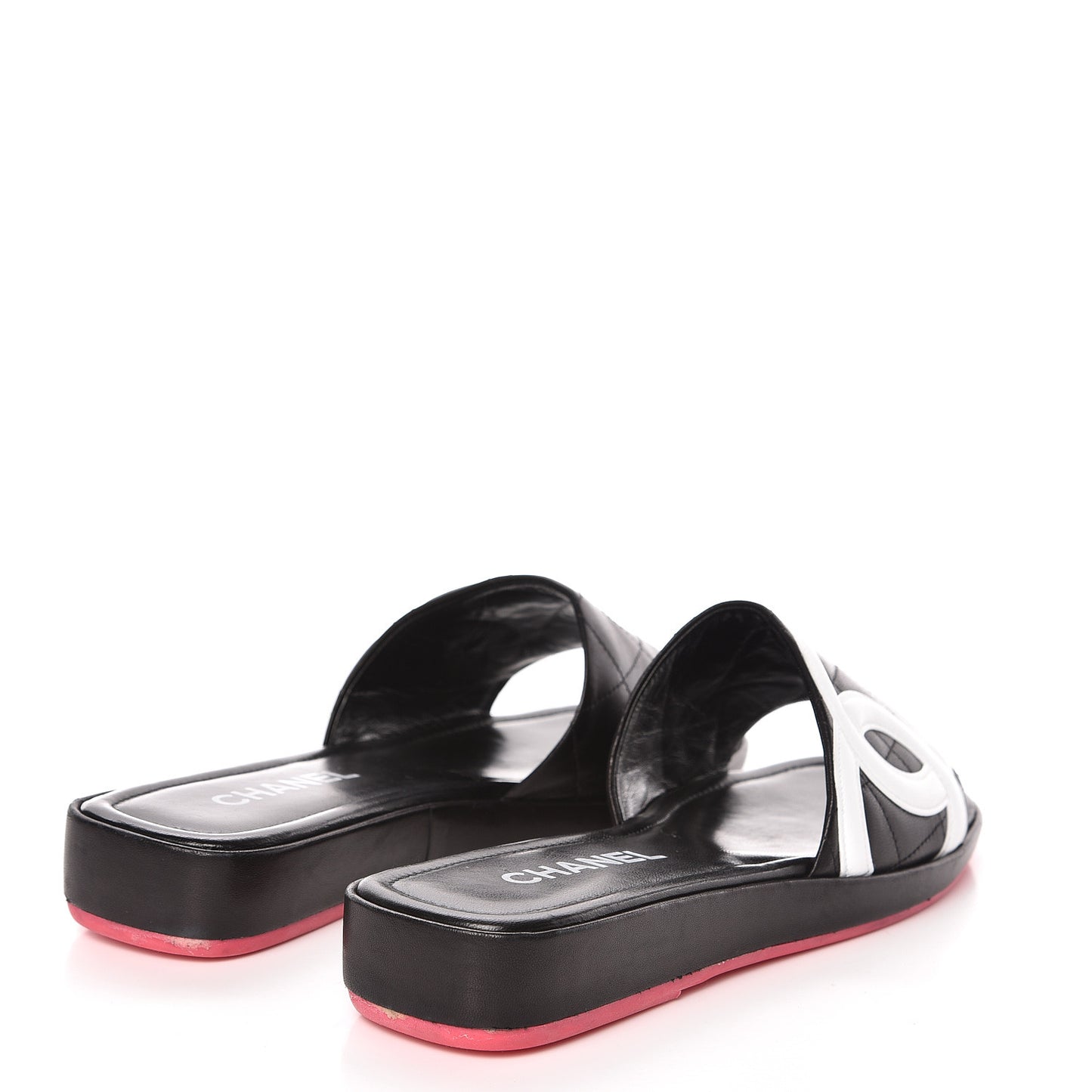 Calfskin Cambon CC Flat Slide Sandals 39 Black