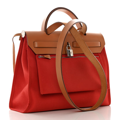 Hermes Vache Hunter Toile Herbag Zip 31 PM Rouge Tomate Natural 4 of 13
