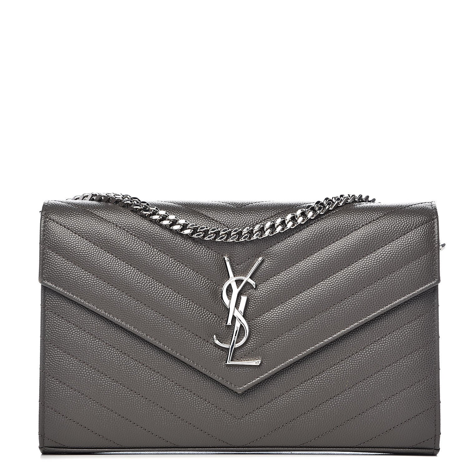 Saint Laurent Grain De Poudre Matelasse Chevron Monogram Chain Wallet Earth 1 of 10