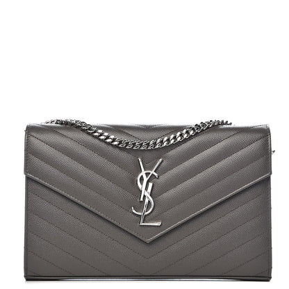 Saint Laurent Grain De Poudre Matelasse Chevron Monogram Chain Wallet Earth 1 of 10