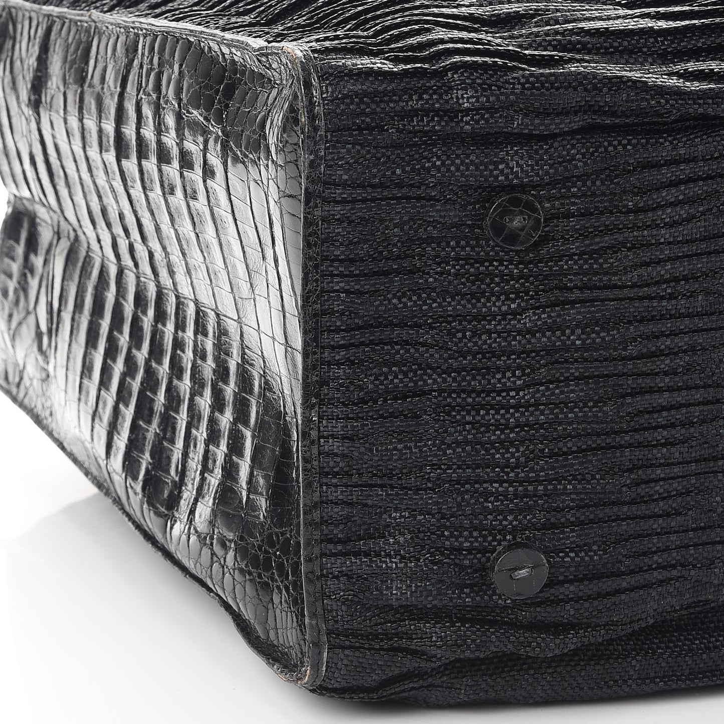 Straw Crocodile Shopping Tote Black