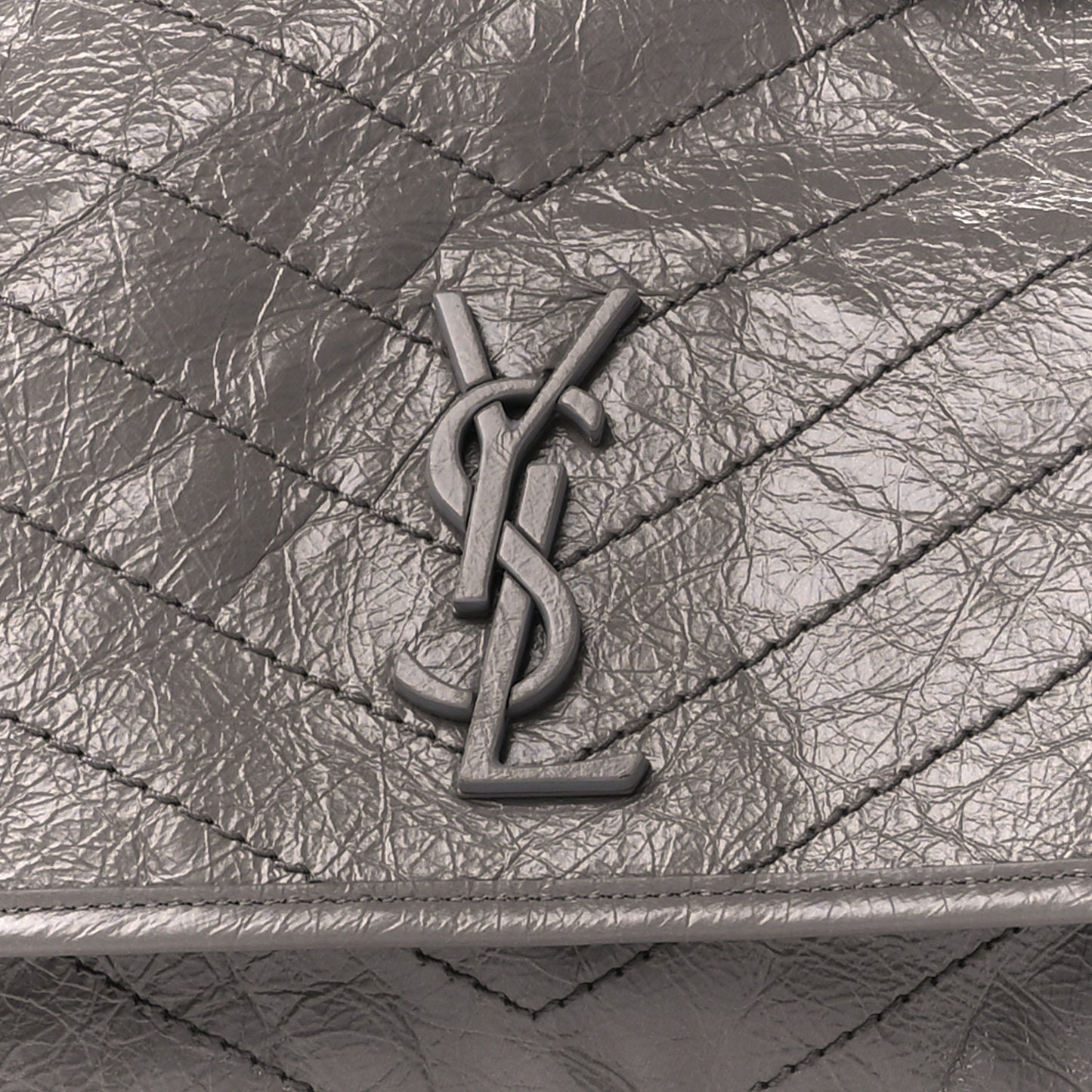 Crinkled Calfskin Matelasse Monogram Large Niki Chain Satchel Storm