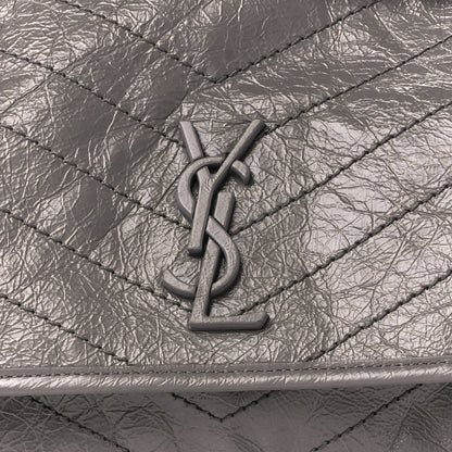Saint Laurent Crinkled Calfskin Matelasse Monogram Large Niki Chain Satchel Storm 9 of 11