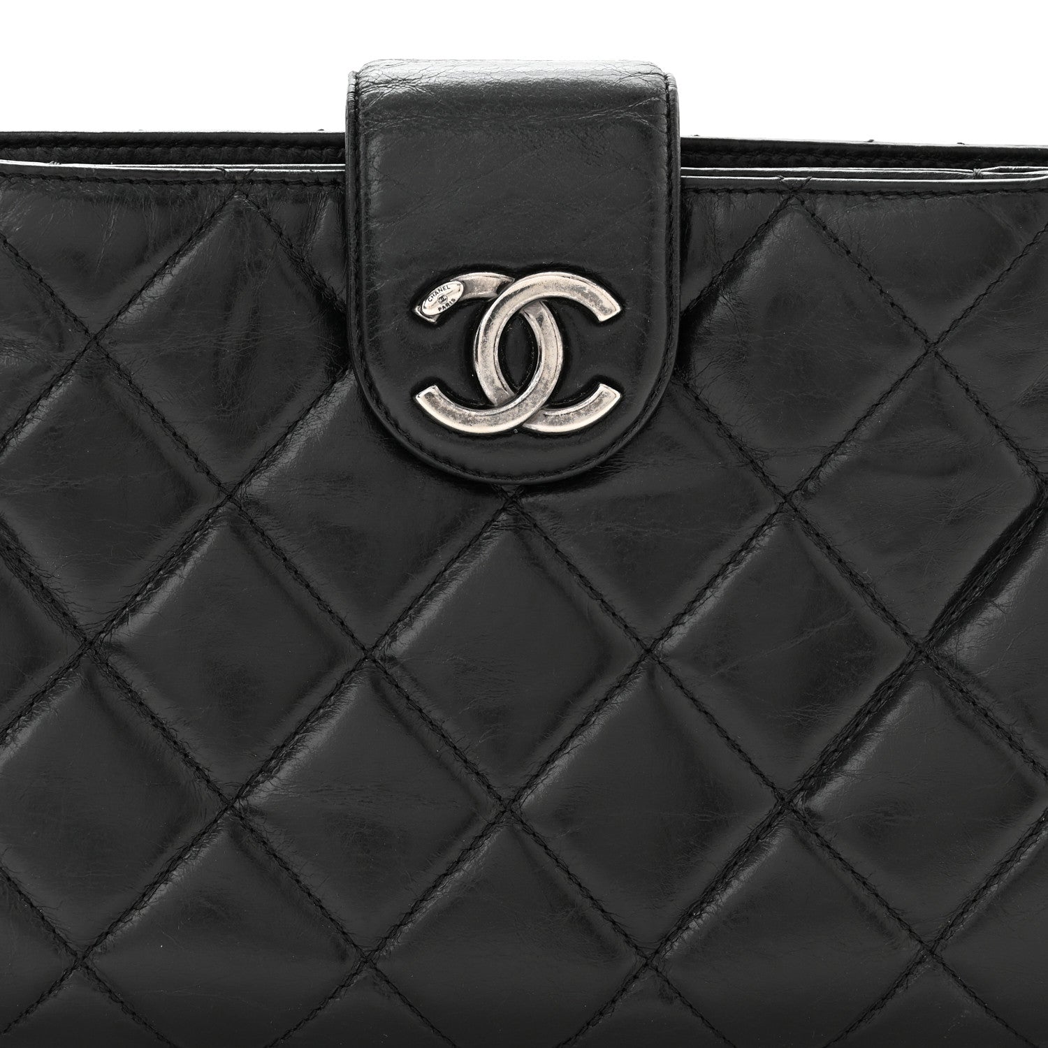 Chanel Aged Calfskin Quilted Zip Clutch Black 8 of 10