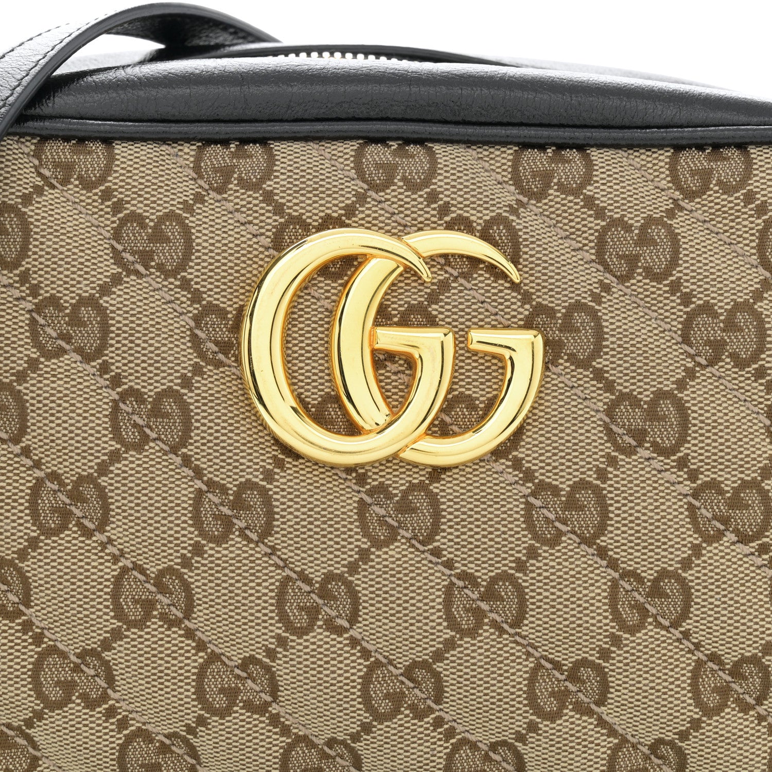 Gucci Monogram Matelasse Diagonal Small GG Marmont Chain Shoulder Bag Beige Black 8 of 11