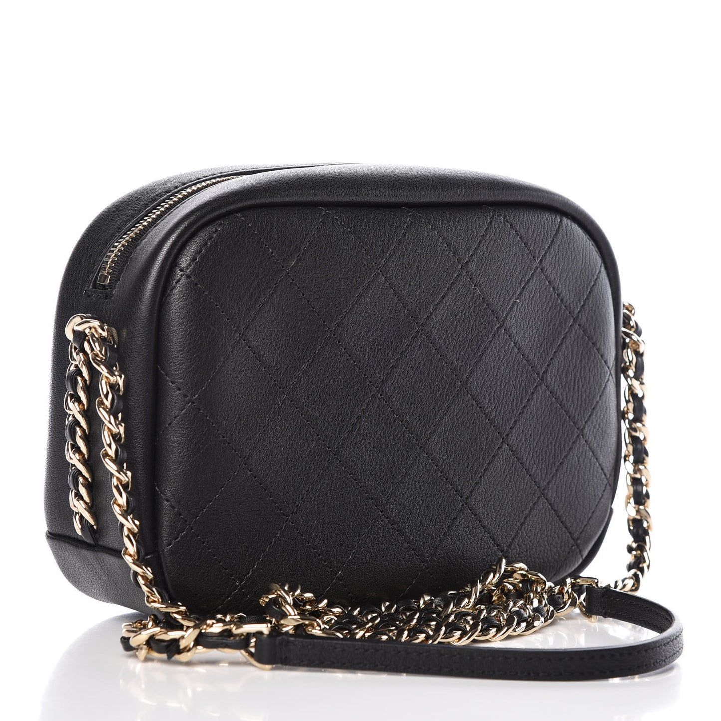 Goatskin Quilted Large Casual Trip Camera Case Bag Black