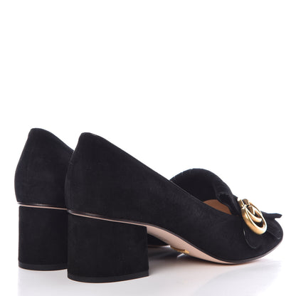 Gucci Kid Scamosciato GG Marmont Fringe 50mm Loafer Pumps 38.5 Black 4 of 11
