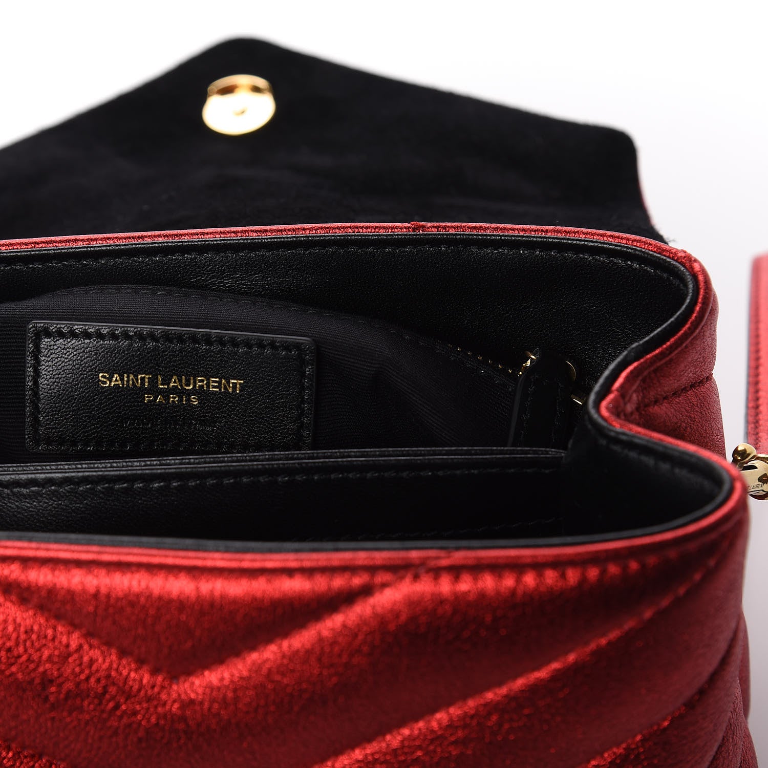 Saint Laurent Metallic Calfskin Matelasse Toy Loulou Monogram Chain Satchel Red 8 of 13