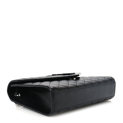 Saint Laurent Grain De Poudre Textured Mixed Matelasse Triquilt Medium Monogram Monochrome Satchel Black 4 of 12