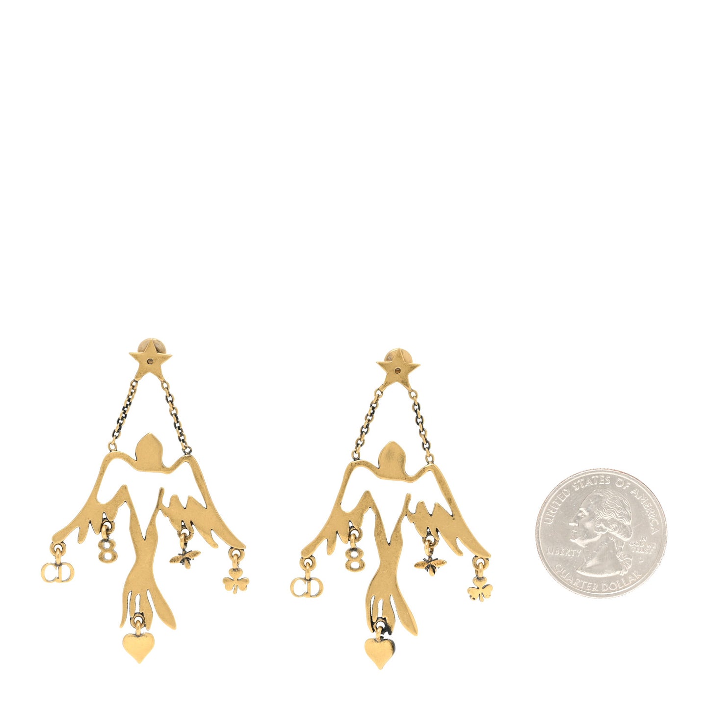 Metal Bird Drop Earrings Aged Gold