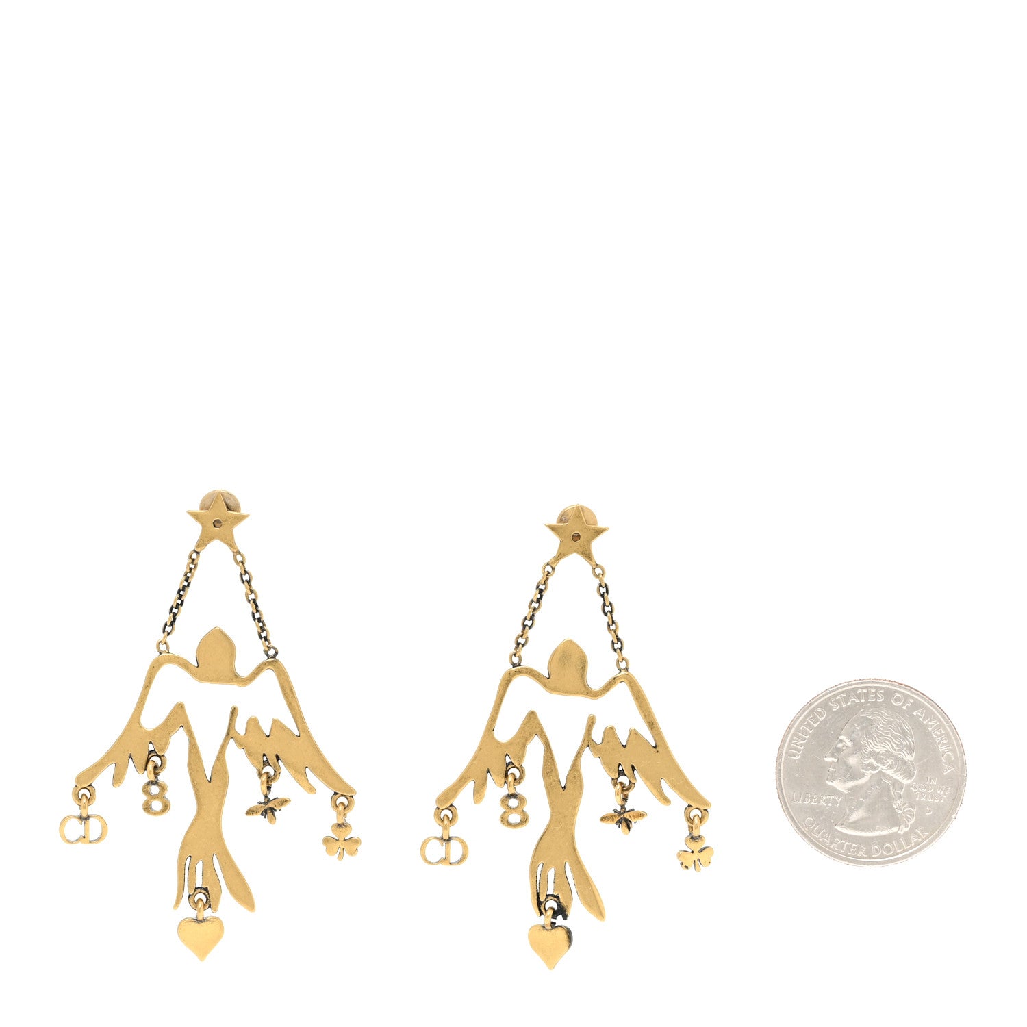 Christian Dior Metal Bird Drop Earrings Aged Gold 2 of 7