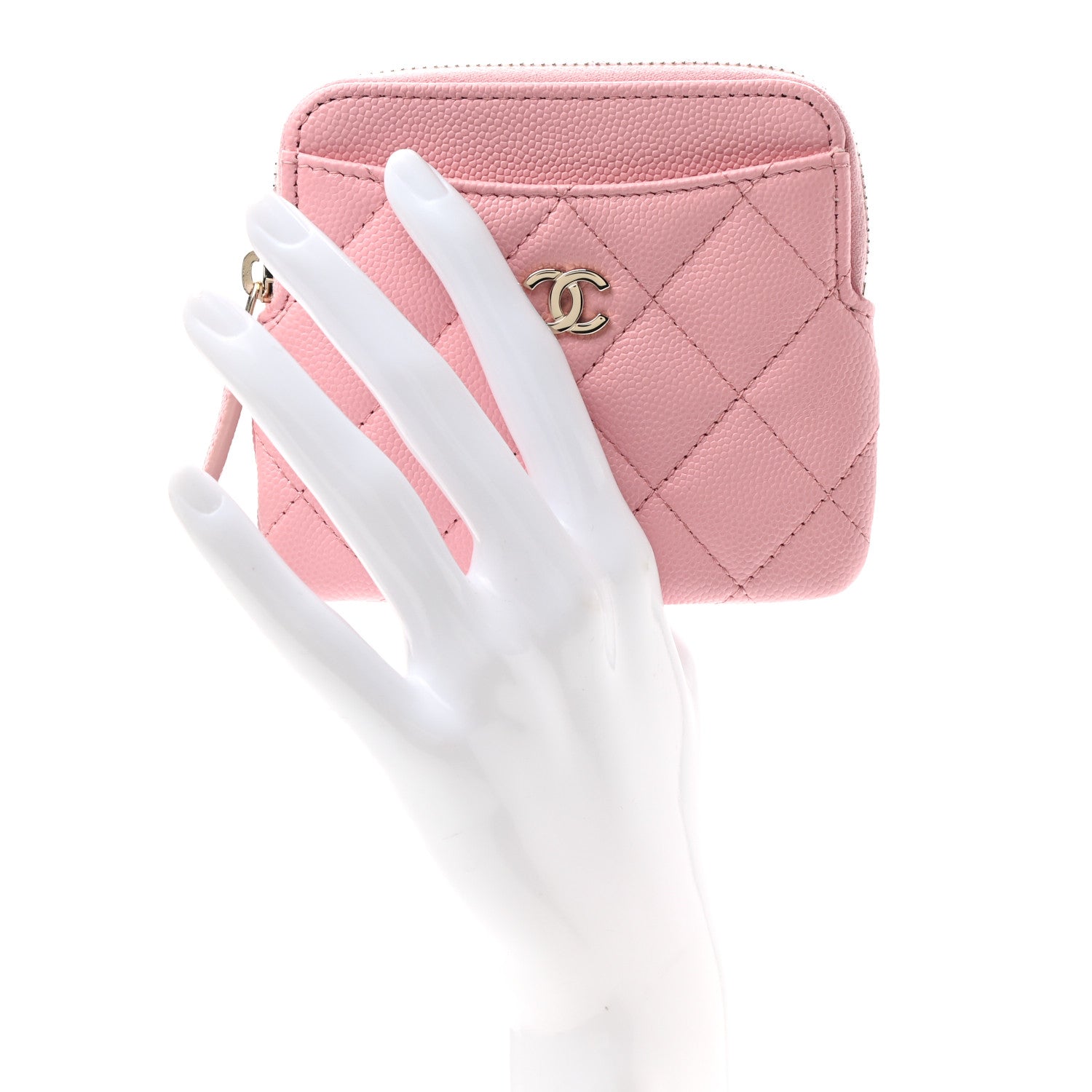 Chanel Caviar Quilted Zip Card Holder Wallet Pink 2 of 9