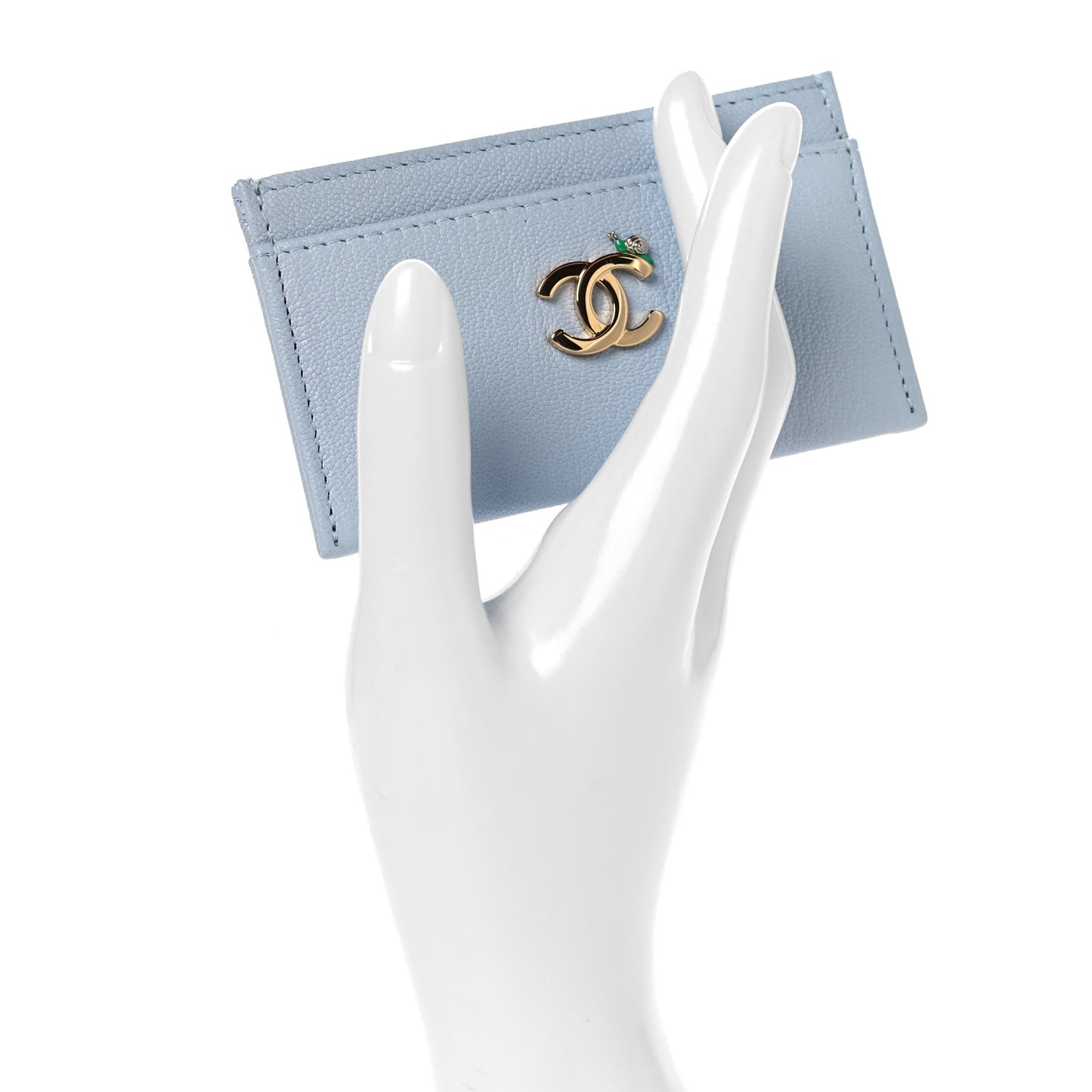 Grained Goatskin CC Snail Card Holder Light Blue Beige