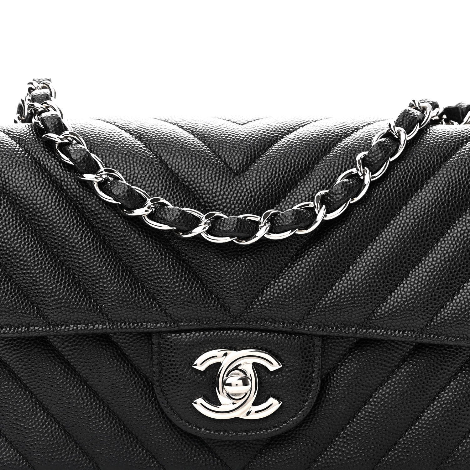 Chanel Caviar Chevron Quilted Mini Rectangular Flap Black 8 of 11
