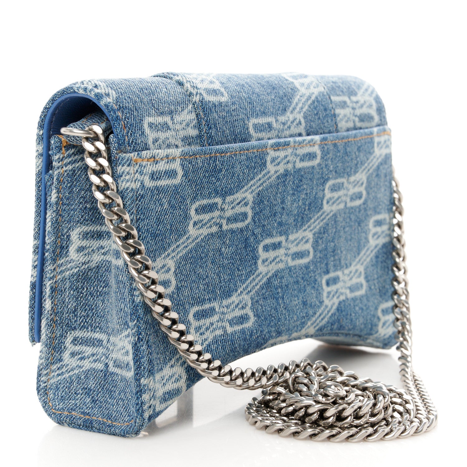 Balenciaga Denim BB Monogram Hourglass Chain Bag Blue 3 of 11