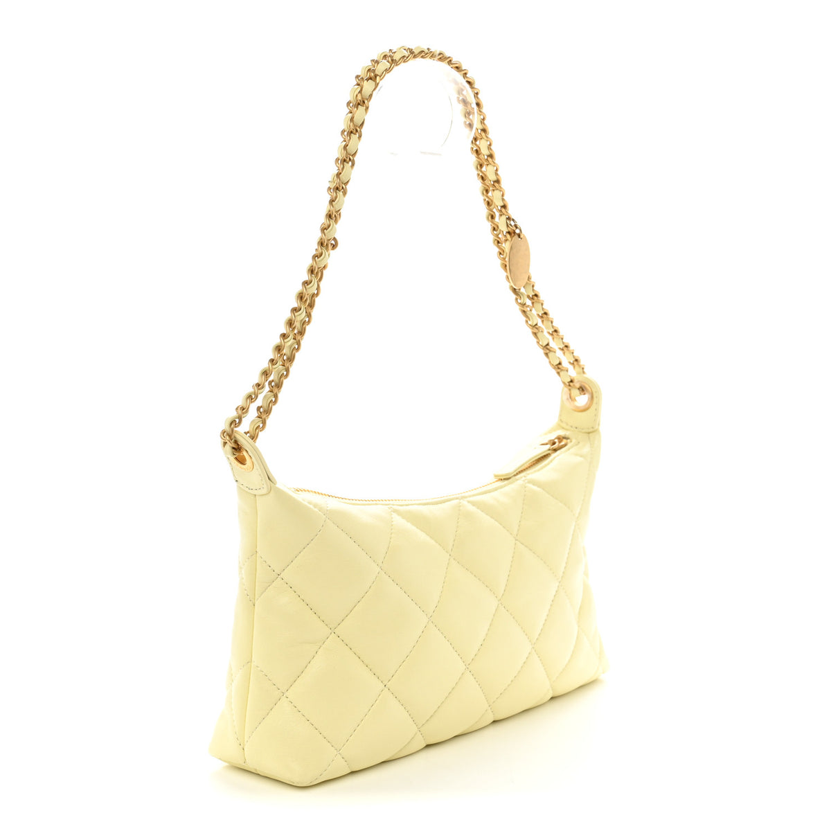 Lambskin Quilted Hobo Shoulder Bag Light Yellow