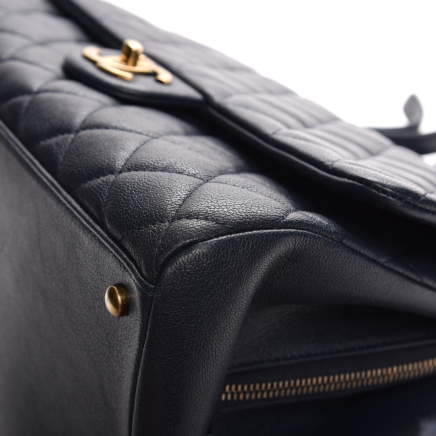 Chanel Shiny Sheepskin Quilted Large Trapezio Flap Navy 9 of 10