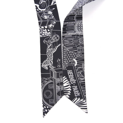 Hermes Silk Animapolis Twilly Black White 2 of 4