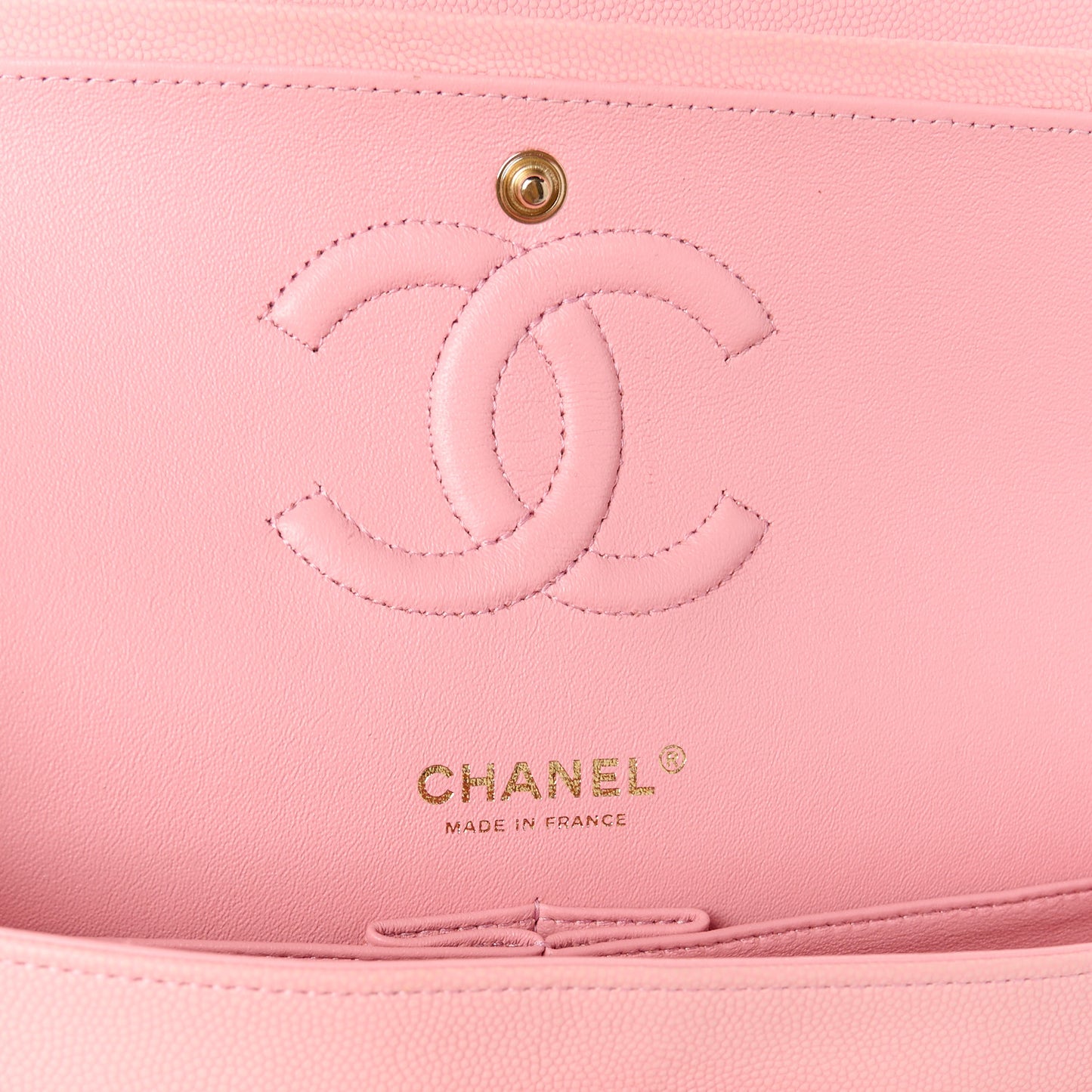 Caviar Flat Chevron Quilted Medium Double Flap Pink