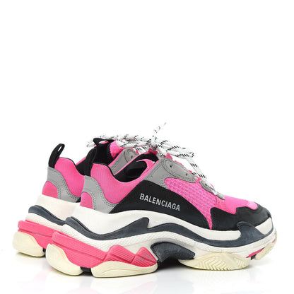 Balenciaga Fabric Mesh Womens Triple S Sneakers 37 Fluo Pink Grey White 4 of 7