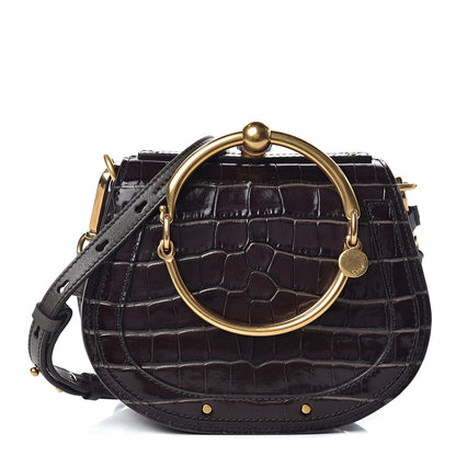 Chloe Suede Calfskin Crocodile Embossed Small Nile Bracelet Bag Profound Brown 1 of 12