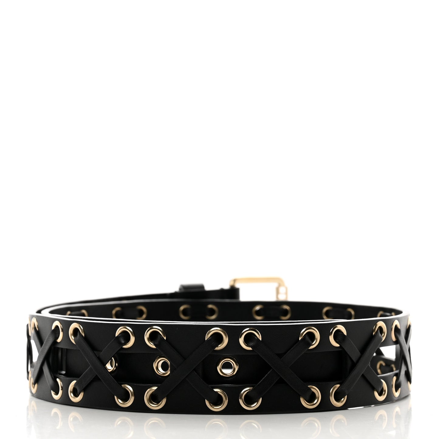 Calfskin Cross Stitch Grommet Belt 75 30 Black
