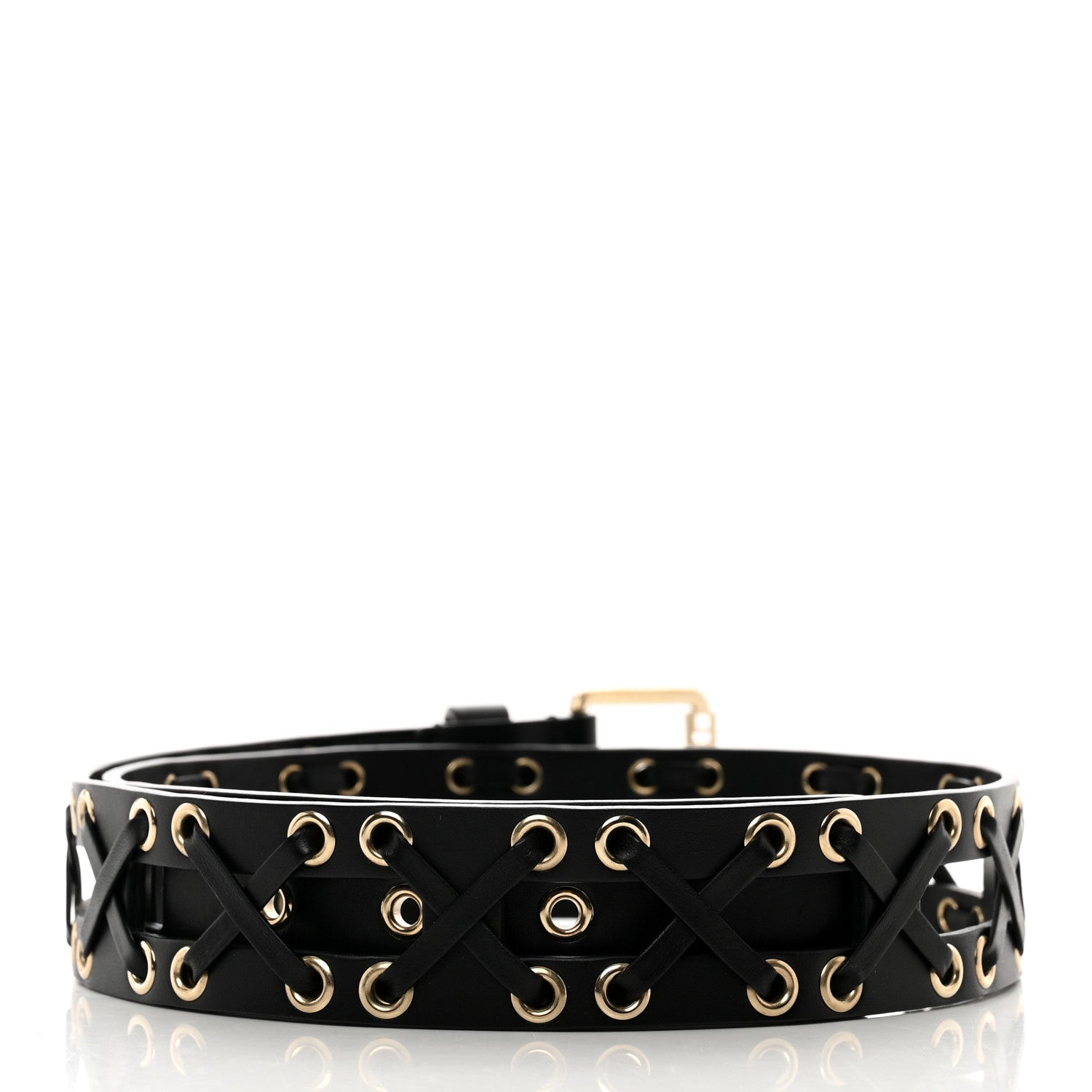Chanel Calfskin Cross Stitch Grommet Belt 75 30 Black 2 of 6