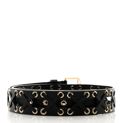 Chanel Calfskin Cross Stitch Grommet Belt 75 30 Black 2 of 6