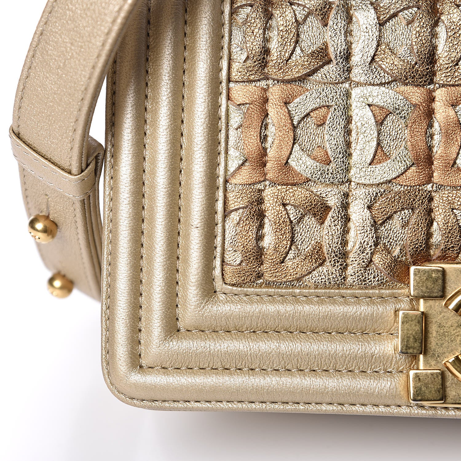 Chanel Metallic Lambskin Small Golden CC Boy Flap Dark Gold 14 of 14
