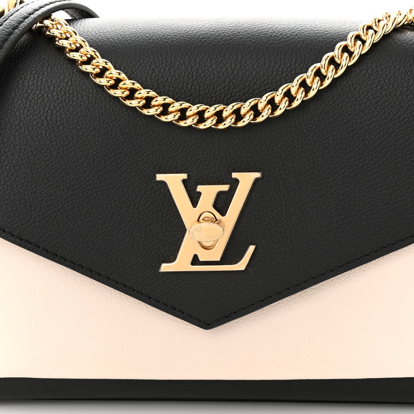 Soft Calfskin Mylockme Chain Bag BB Black Creme