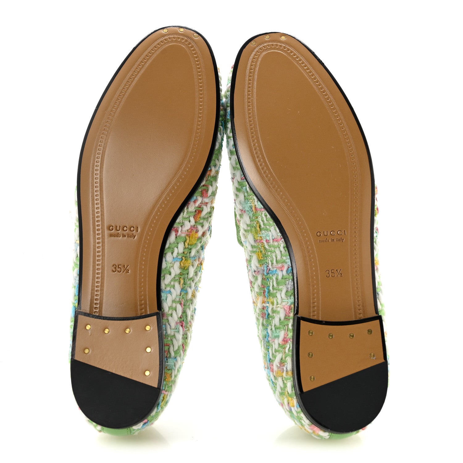 Gucci Tweed Multicolor Malaga Kid Horsebit Womens Jordaan Loafers 35.5 Green Multicolor 6 of 10