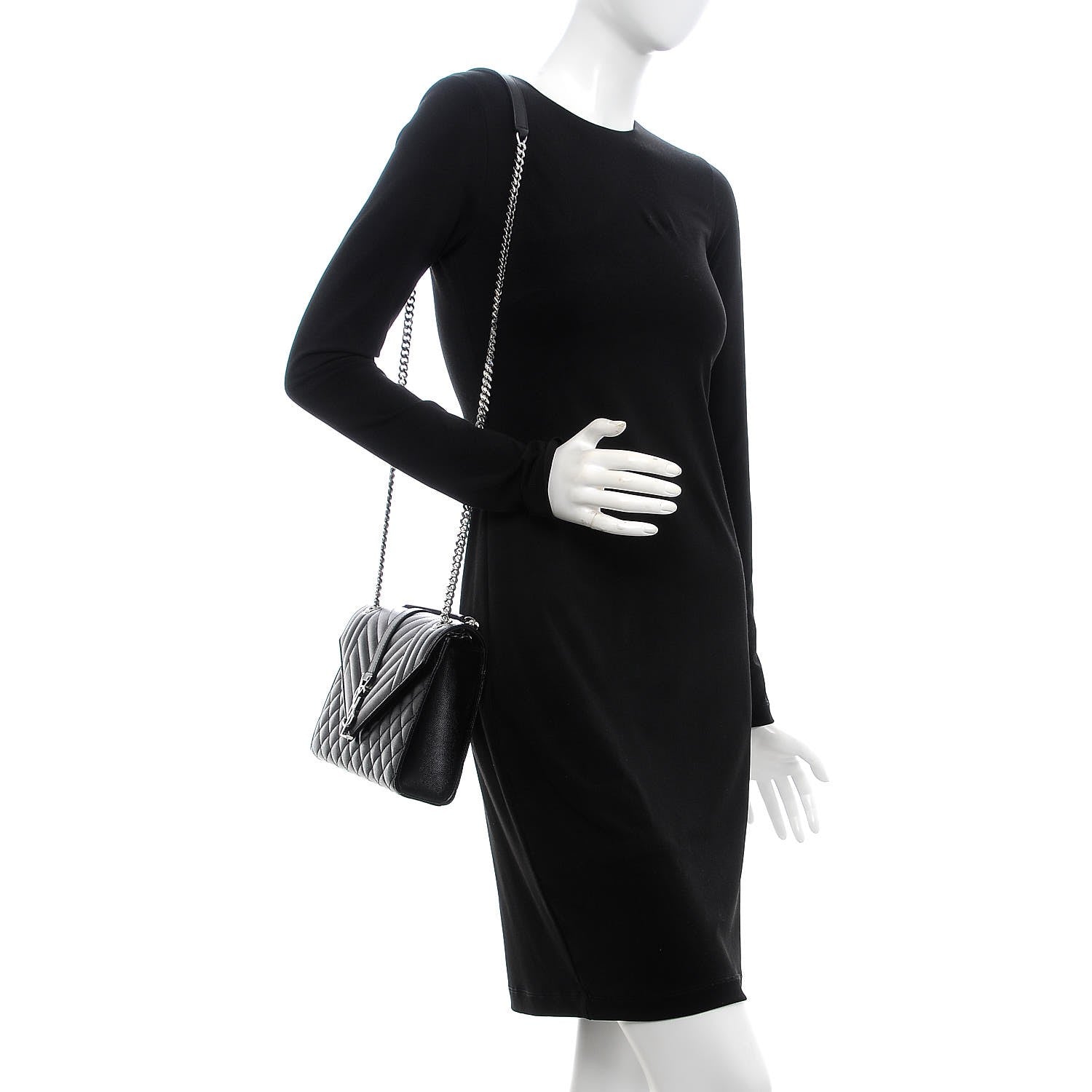 Saint Laurent Grain De Poudre Textured Mixed Matelasse Triquilt Medium Monogram Satchel Black 2 of 8