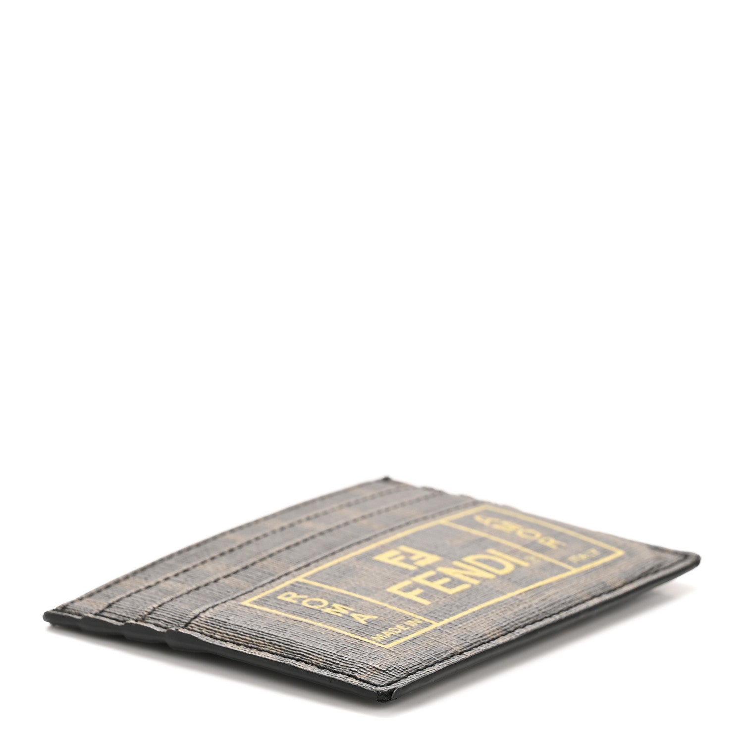 Fendi Glazed Fabric FF 1974 Roma Amor Card Holder Tobacco Limone 4 of 9