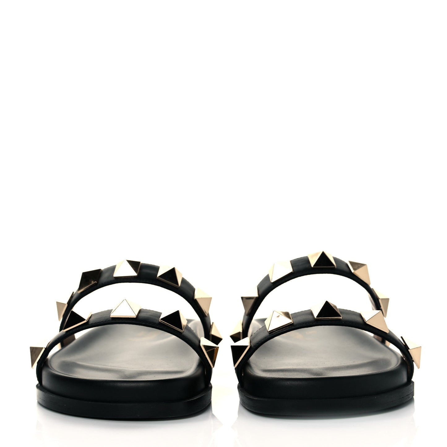 Calfskin Rockstud Flat Slide Sandals 37 Black
