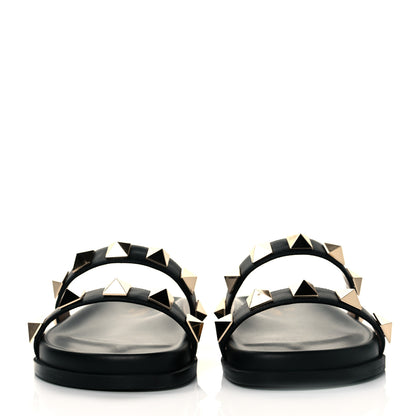Valentino Garavani Calfskin Rockstud Flat Slide Sandals 37 Black 2 of 8