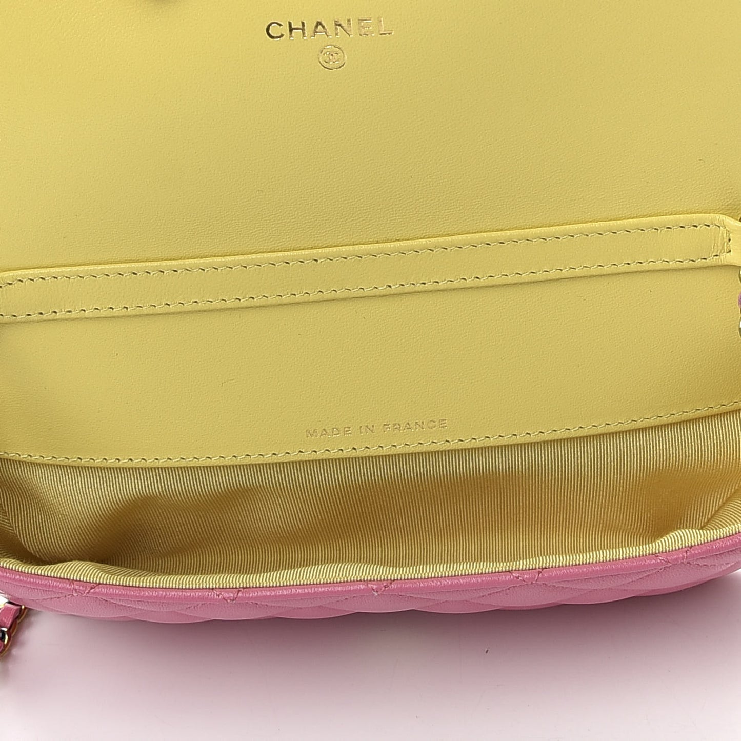 Lambskin Quilted Glasses Case With Chain Pink Yellow